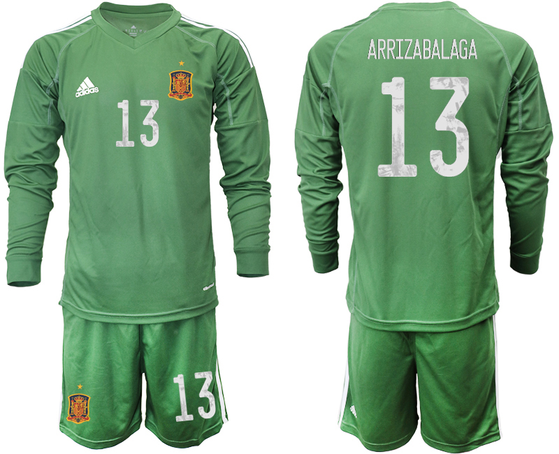 Men 2021 European Cup Spain green Long sleeve goalkeeper #13 Soccer Jersey1